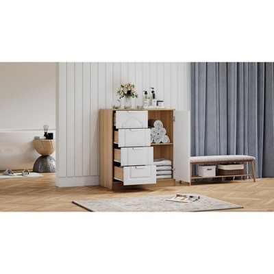 Bella Depot 31.5"L Large Storage Cabinet with Adjustable Shelf 4 Removable Drawers