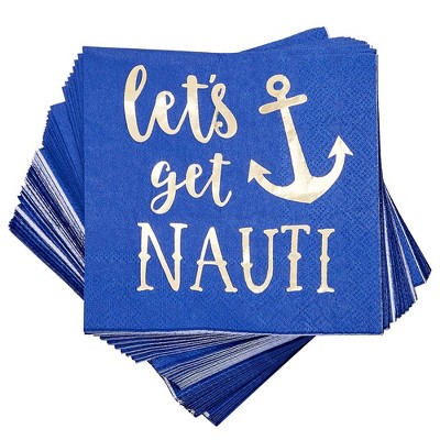 Juvale 50-Pack Let's Get Nauti - Gold Foil Disposable Paper Napkins Party Supplies, 5 x 5 Inches
