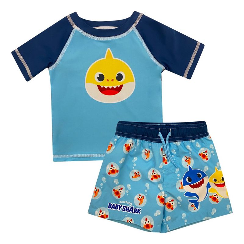 Pinkfong Baby Shark Rash Guard and Swim Trunks Outfit Set Infant, 1 of 8