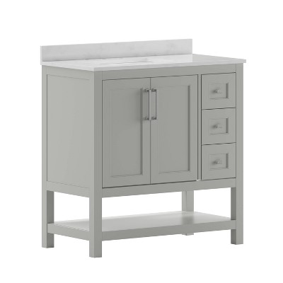 Taylor & Logan 36" Vivien Bathroom Vanity with Open Shelf and 3 Drawers Gray: Stoneware Top, Wood Frame, Single Basin
