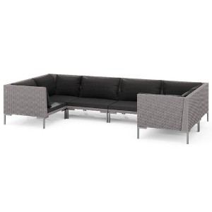 vidaXL Patio Lounge Set Outdoor Sectional Corner Sofa Poly Rattan Dark Grey - 1 of 4