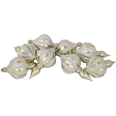 Northlight 8-Count Champagne Shatterproof Finial Christmas Ornaments, 4.75"