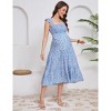 Maternity Dress Square Neck Sleeveless Smocked Ruffle Sleeve Baby Shower Photoshoot Summer Midi Dresses - 3 of 4