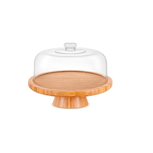 Homeries Bamboo Cake Stand With Clear Acrylic Dome Cover : Target