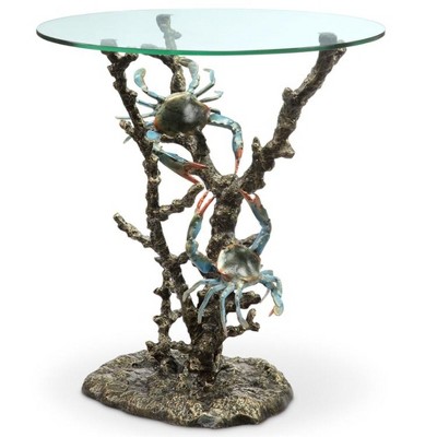 SPI Home Glass Top Coastal Crabs and Coral End Table