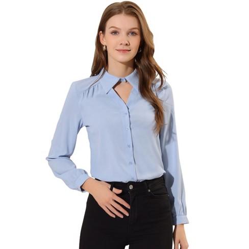 Allegra K Women's Office Keyhole Elegant Stand Collar Long Sleeve