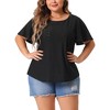 Agnes Orinda Women's Plus Size Eyelet Embroidered Round Neck Flare Sleeve Casual Summer Blouses - 2 of 4
