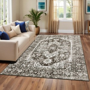 Coucheta washable Vintage Oriental Print Rug - Thin, Soft, Non-Slip, Non-Shedding Indoor Accent Rug - 1 of 4