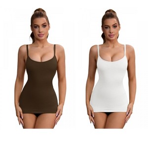 INSPIRE CHIC 2 Pcs Women's Adjustable Straps Tummy Control Long Slim-Fit No Trace Shapewear Camisole - 1 of 4
