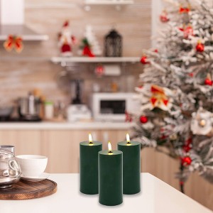 Lumabase 3ct Battery Operated 3D Wick Pillar Candles Green - 1 of 3