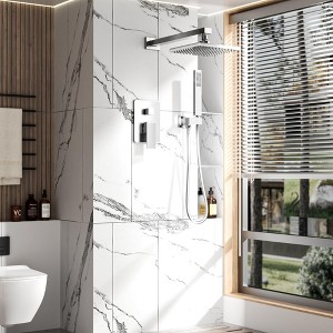 Wall Mounted Hand Held Shower Bathroom Luxury Rain Mixer Shower System Set(Valve Included) - 1 of 4