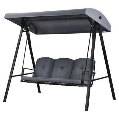 Tangkula 3-Person Patio Swing Seat Outdoor Porch Swing All Weather Hammock w/Adjustable Canopy & Cushions Brown/Gray
