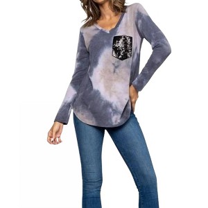 Women's Tie Dye Vneck Long Sleeve Top - HEIMISH USA - 1 of 3