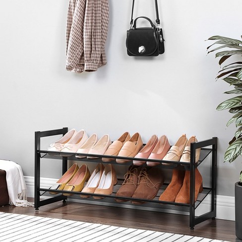 3 Tier Shoe Rack Black Metal With Natural Wood - Brightroom™ : Target