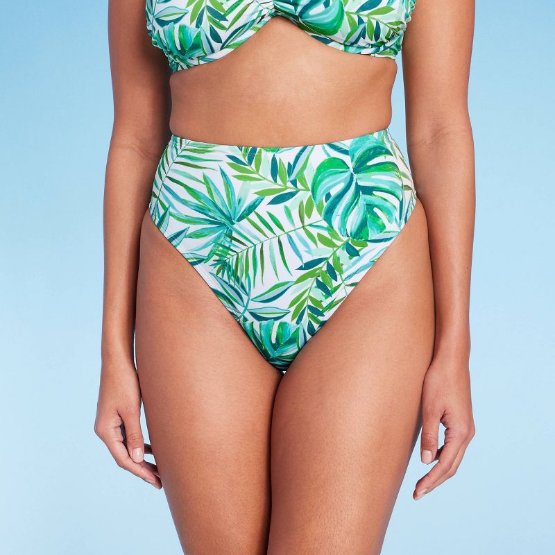 Women's High Waist High Leg Extra Cheeky Bikini Bottom - Shade & Shore™ Green Leaf Print , 5 of 7