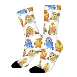 Cute Owl Watercolor Women Printed Crew Socks Funny Funky Socks Soft Polyester Novelty Gifts for Artists Men - 1 of 1