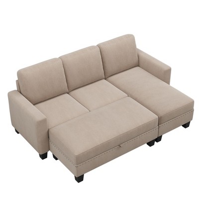 NicBex Modern 81.1" Sofa Bed Linen Convertible Sleeper Sofa with Storage Chaise for Living Room, Gray