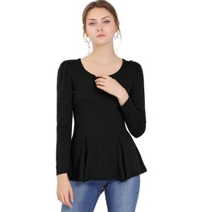 INSPIRE CHIC Women's Long Sleeve Scoop Neck Casual Peplum Shirt - 1 of 4