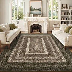 Bordered Braided Print Rug – Modern Washable Stain Resistant Non-Slip Indoor Carpet for Living Room, Bedroom, Nursery – Colorful - 1 of 4
