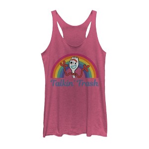 Women's Toy Story Forky Talkin' Trash Rainbow Racerback Tank Top - 1 of 3