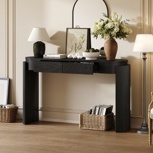 Grungis Console Table with Wood Grain Finish,Entryway Table with Fluted Design,Console Table with Oval Top and 2 Drawers for Living Room - 1 of 4