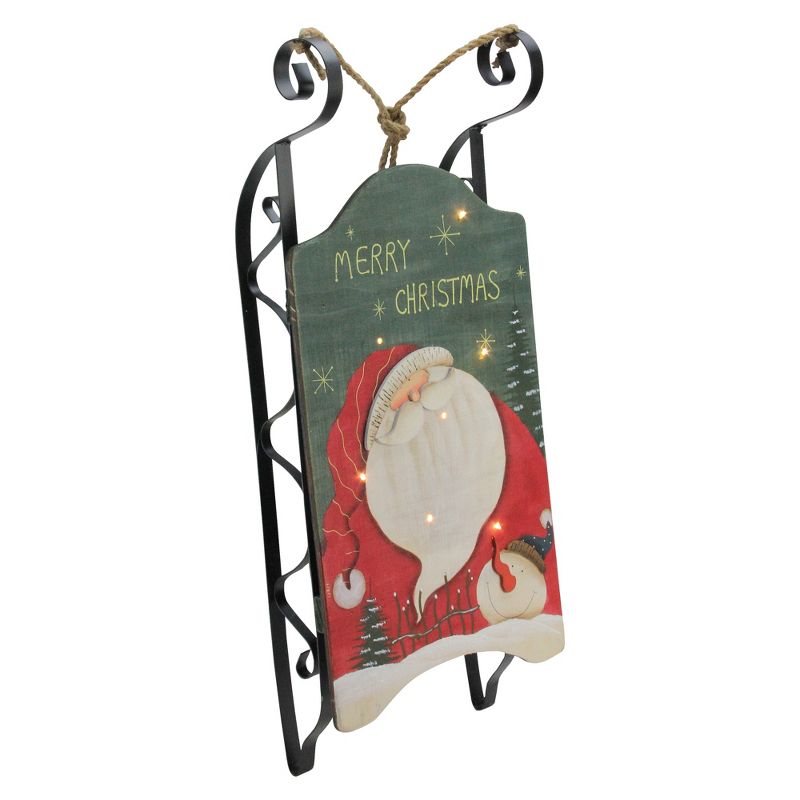 Northlight 19.5" Hanging Wooden and Metal Santa Claus LED Decorative Christmas Sleigh, 1 of 4