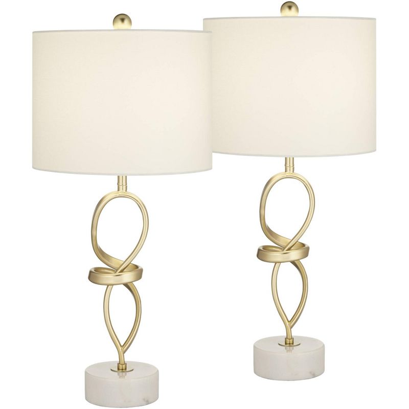 360 Lighting Liza 26 1/2" Tall Luxe Modern Glam Table Lamps Set of 2 Gold Living Room Bedroom Bedside Nightstand House Kitchen Entryway White Shade, 1 of 10