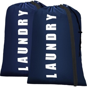 2 Pack Large 24" x 36" Travel Laundry Bags, Cyan + Gray Dirty Clothes Organizers for Camping - 1 of 4