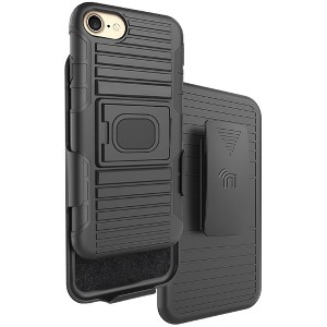 Nakedcellphone Combo for iPhone SE (2022, 2020), iPhone 8 - Ring Grip/Stand Case and Belt Clip Holster - Black - 1 of 4