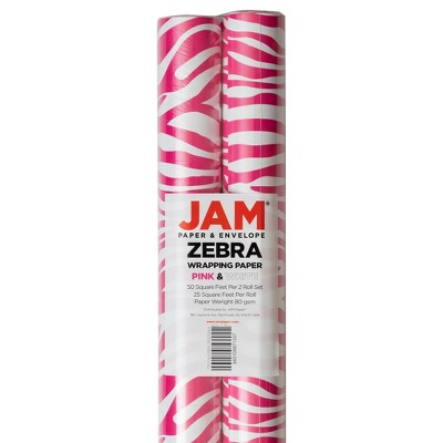 JAM Paper & Envelope 2pk Zebra Print Gift Wrap Roll Pink