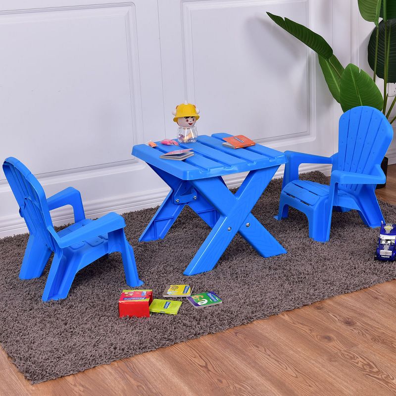 Costway Plastic Children Kids Table & Chair Set 3-Piece Play Furniture In/Outdoor Blue, 5 of 7
