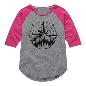 Girls' - Instant Message - Compass Nature Scene Shirt Tail Raglan Graphic T-shirt - 1 of 4
