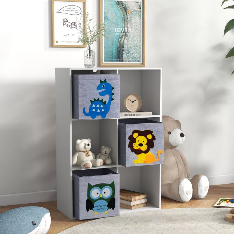 Qaba Children's Toy Organizer, Toy Storage with 3 Storage Bins & Cute Animal Design Toy Shelf for Kids 3+ Years Old, White, 2 of 7