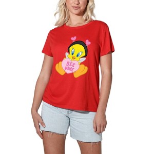 Women's Looney Tunes Valentine's Day Tweety Bee Mine Loose T-Shirt - 1 of 4