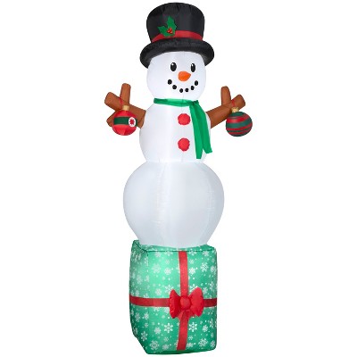 Gemmy Christmas Inflatable Snowman on Gift Box, 7 ft Tall, Multi