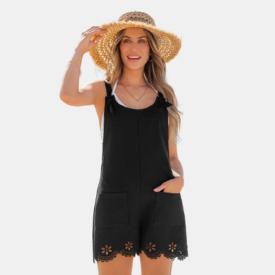 Breezy Black Floral Embroidered Romper for Summer - Cupshe