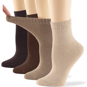 Women's Viscose Bamboo Diabetic QuarterNon-Binding Socks- L-M - 4 Pack - Black, Brown, White, Multicolors | 7BIGSTARS KINGDOM - 1 of 4