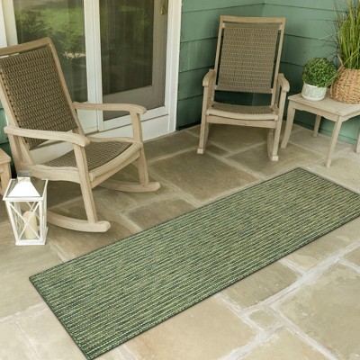 Green Flatwoven Synthetic Stripe Indoor/Outdoor Runner Rug