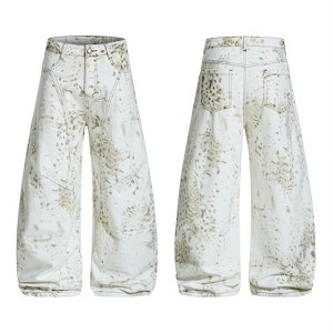 Clotth Unisex Cotton Baggy Pants - White Leopard Print Camouflage, Loose Fit High-Waisted Wide-Leg Pants, Fashionable Streetwear Bottoms - 1 of 4