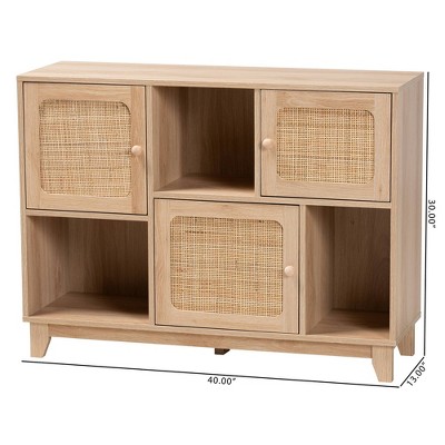 Elsbeth Light Brown Wood and Rattan 3-Door Sideboard