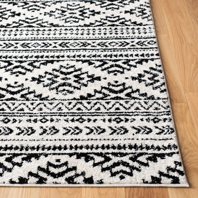 Ivory and Black Geometric 4' x 6' Hand-knotted Area Rug
