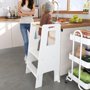 KWPZQEB Child Standing Tower Kids Kitchen Step Stool Toddler Wood Stepping Stool - Children's Montessori Stool with Adjustable Platform, White - 1 of 4