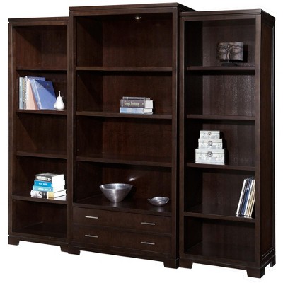 Transitional Mocha Brown Adjustable Wood Bookcase with Cubes