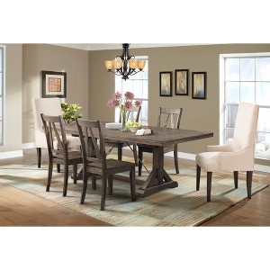 Flynn 7pc Dining Set Table, 4 Wooden Side Chairs And 2 Parson Chairs Walnut Brown / Cream - Picket House Furnishings