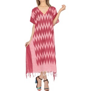 LA LEELA Women's House Daily Routine Evening Wear Holiday Casual Loungewear Dress Midi Kaftan Coverup Caftan Dresses for Women 2X-3X Pink, Zig Zag - 1 of 3