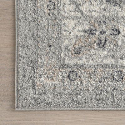 Light Gray Synthetic Medallion Square Area Rug