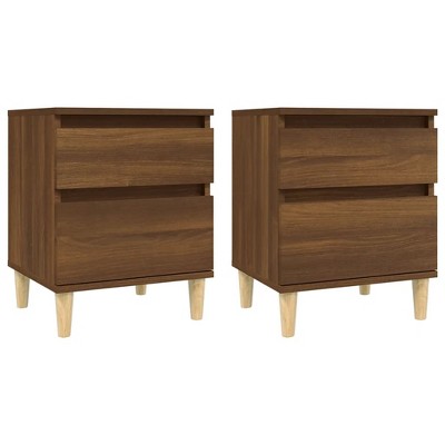 CLIHOME 2 Pieces 2-Drawer Modern Nightstands, Mid Century Bedside Cabinet End Table With Support Legs for Bedroom, Brown