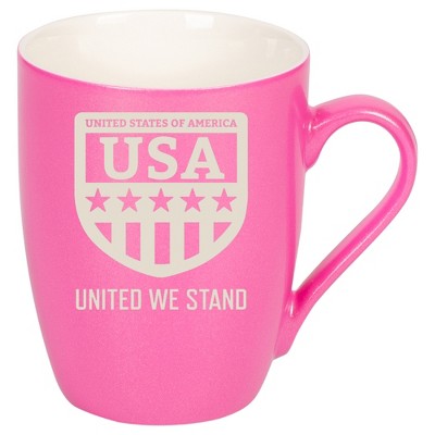 100 North United States of America 10 Ounce Pink Metallic Finish, Comfortably Fits Your Hands, New Bone China Coffee Tea Cup Mug, USA United We Stand