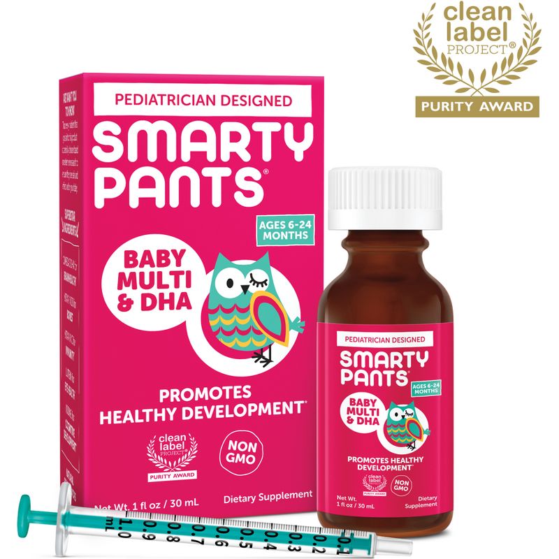 SmartyPants Baby Multi &#38; DHA Liquid Drops with Vitamin C, D3, E, Choline, Lutein &#38; Immune Support for Infants 6-24 Months - 1 fl oz, 2 of 9