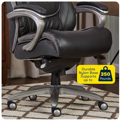 ErgoExecutive High-Back Black Leather & Wood Swivel Office Chair